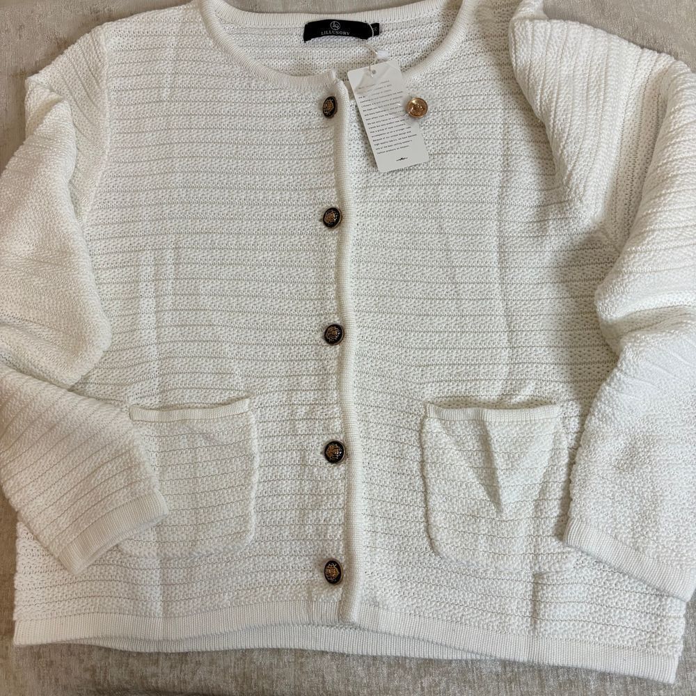 NWT Illusory Knit Cardigan‎ Sweater Pockets Buttons White Sz M